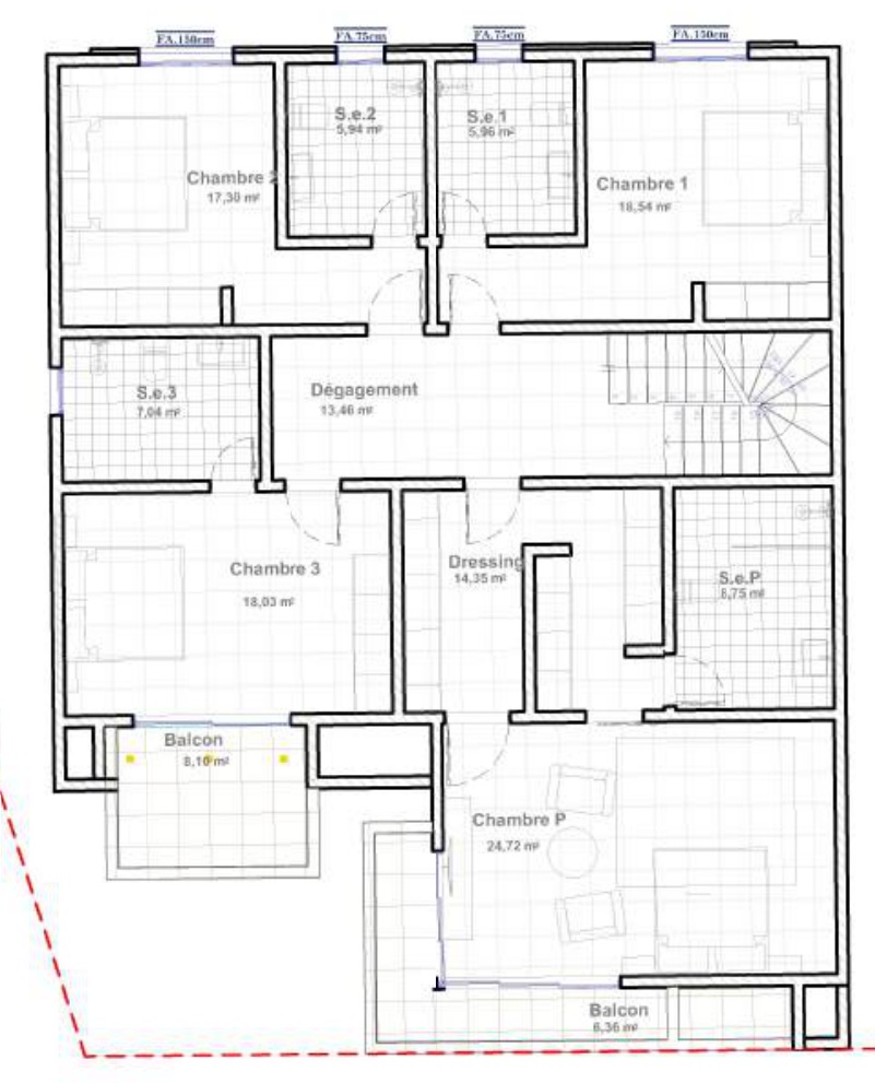 Plan de l’étage de la Villa 2