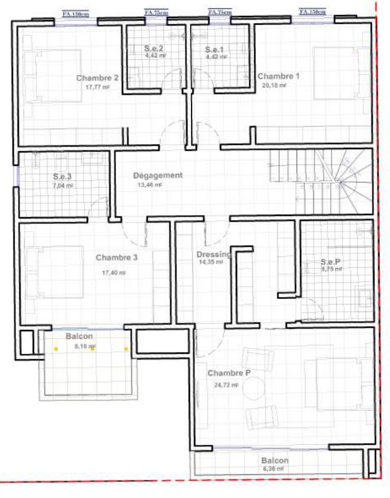Plan de l’étage de la Villa 3