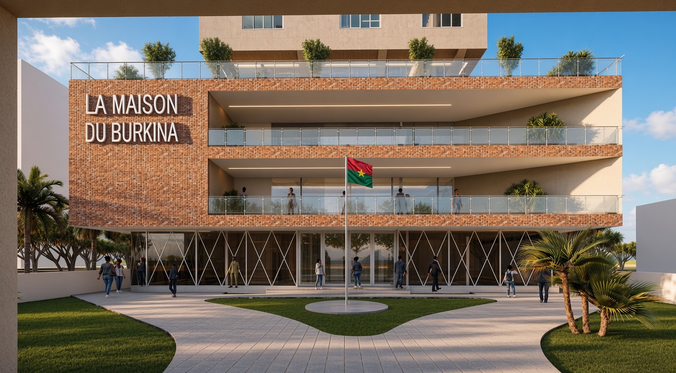 Entrée et façade du socle de la Maison du Burkina au Sénégal
